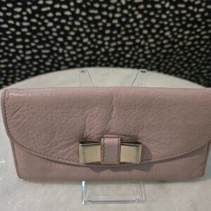 Chloe Light Pink Wallet with Silver Metal Bow Accent